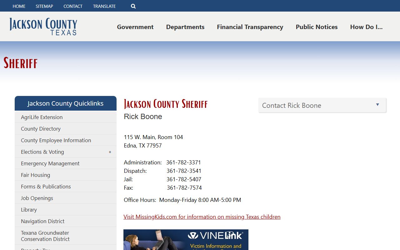 Jackson County inmate search sheriff jail phone and VINE links