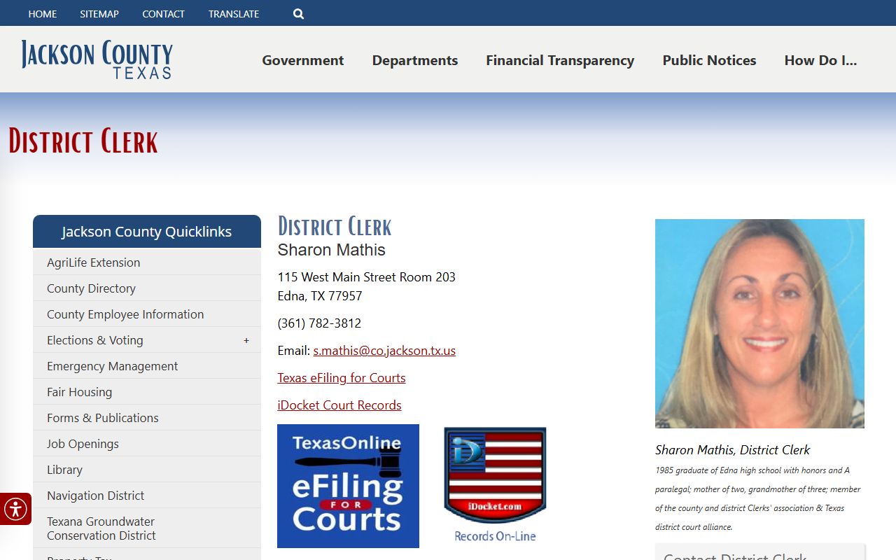 Jackson County court records District Clerk iDocket page